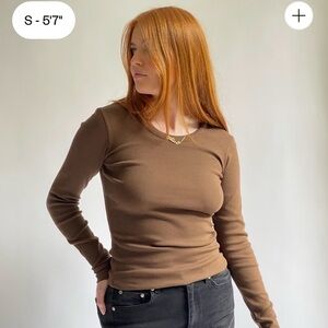 Djerf Avenue Daily Long Sleeve Top Ribbed Cocoa